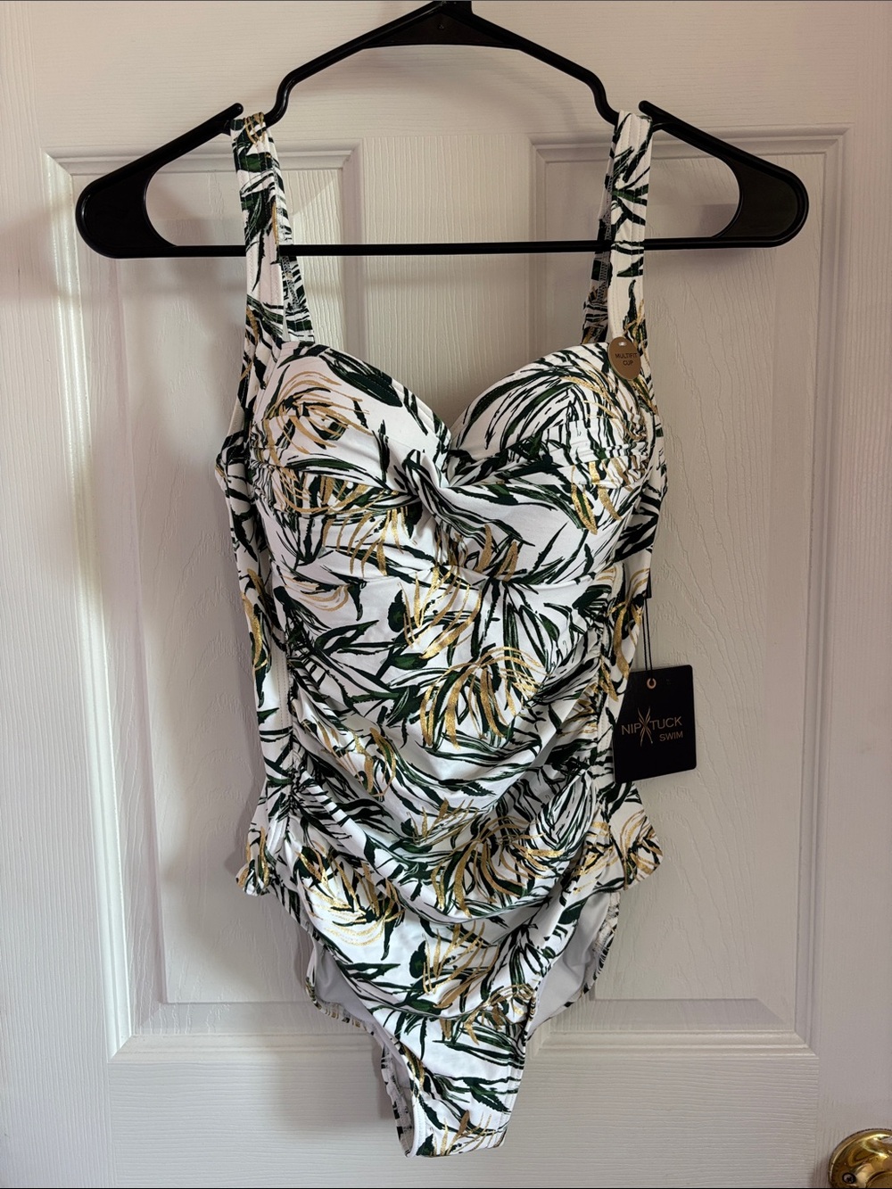 Nip Tuck Swim Tropical Leaf Print Swimsuit - Green & Gold